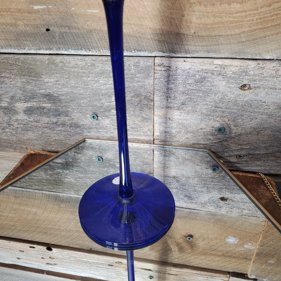 Romanian Crystal Tapered Candle Holder - Cobalt & Aegean Gold. Made in Romania - Picture 2 of 10